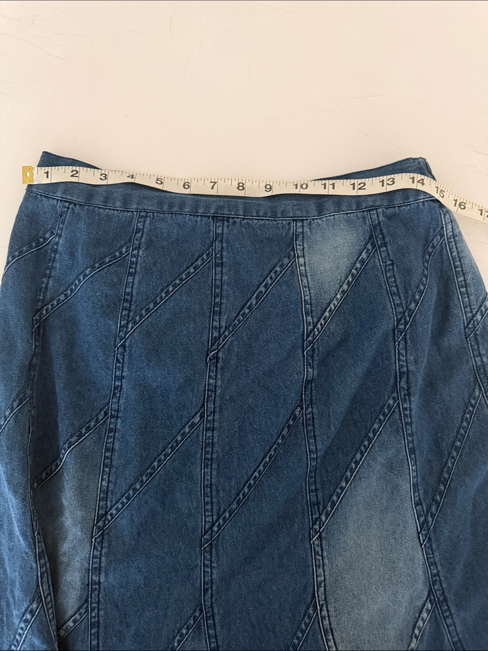 Studio West Blue Denim A-Line Patchwork Skirt - Picture 7 of 8